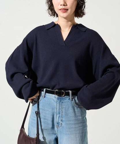 開領Polo領 長袖 針織套頭衫