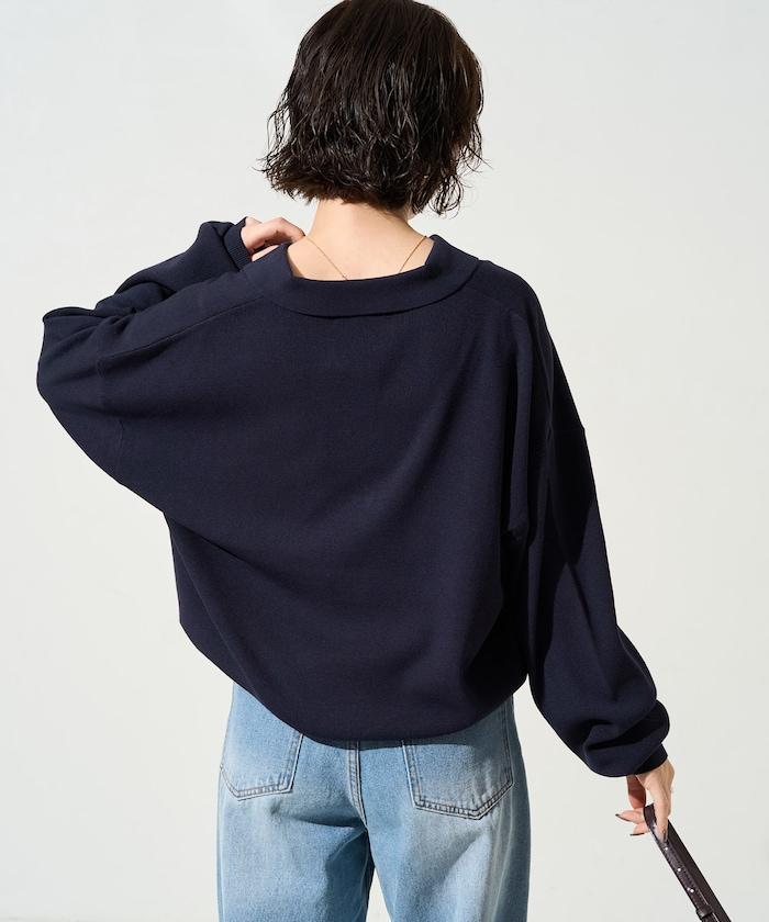 開領Polo領 長袖 針織套頭衫