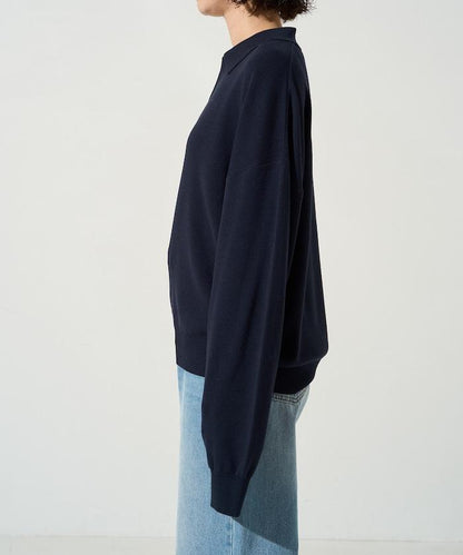 開領Polo領 長袖 針織套頭衫