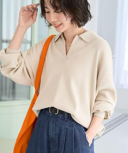 開領Polo領 長袖 針織套頭衫