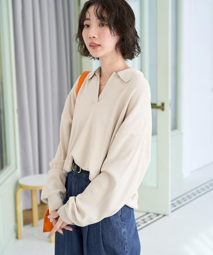 開領Polo領 長袖 針織套頭衫