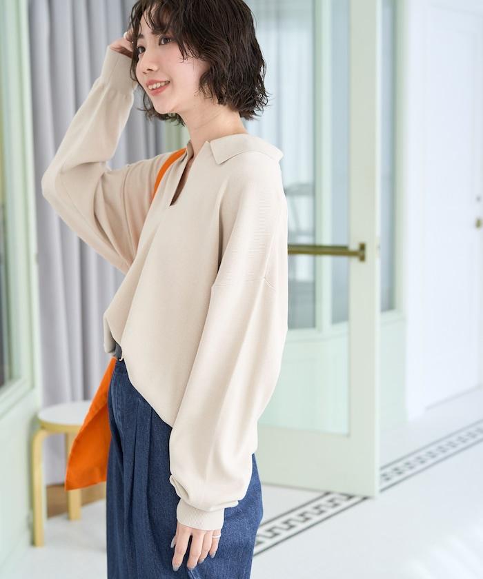 開領Polo領 長袖 針織套頭衫