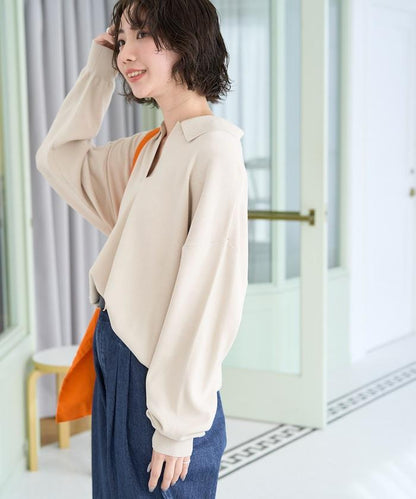 開領Polo領 長袖 針織套頭衫