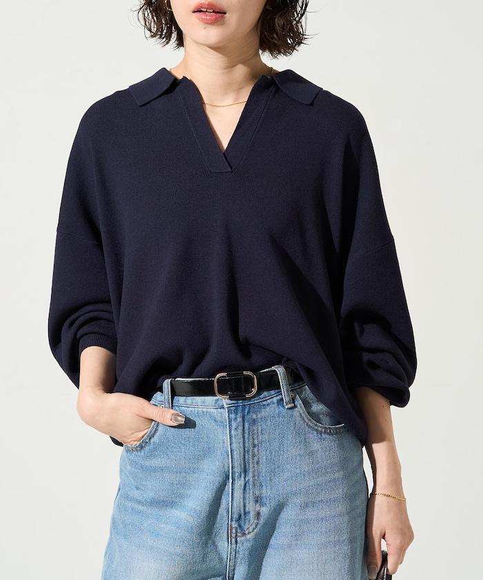 開領Polo領 長袖 針織套頭衫