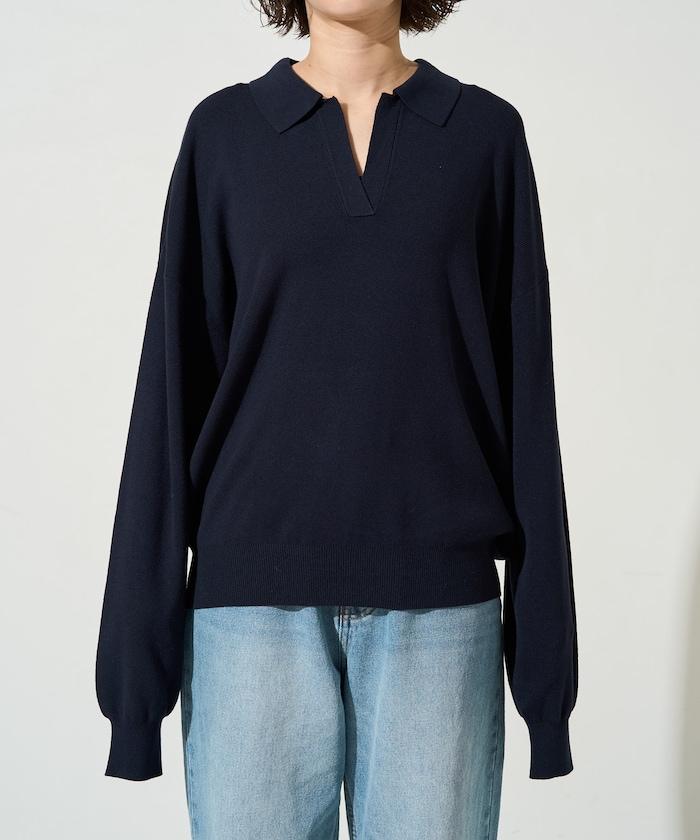 開領Polo領 長袖 針織套頭衫