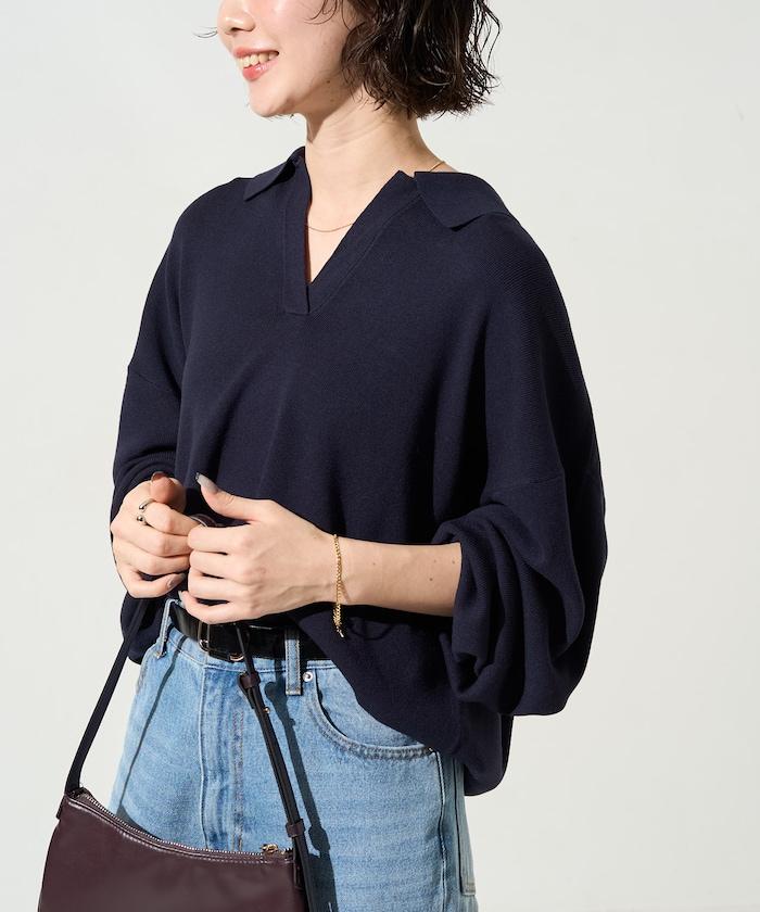 開領Polo領 長袖 針織套頭衫