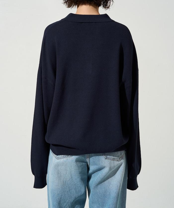 開領Polo領 長袖 針織套頭衫