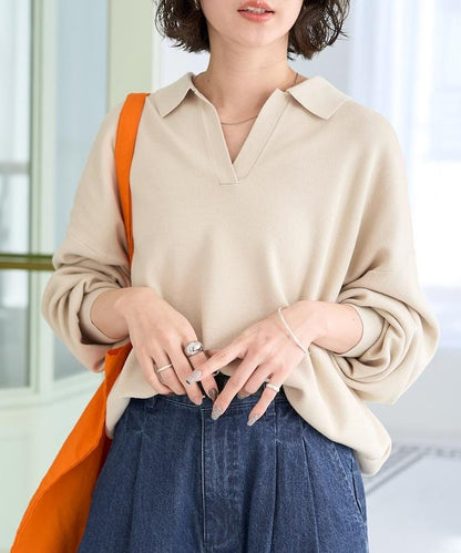 開領Polo領 長袖 針織套頭衫