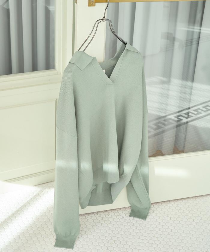 開領Polo領 長袖 針織套頭衫