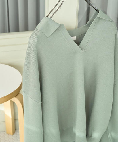 開領Polo領 長袖 針織套頭衫