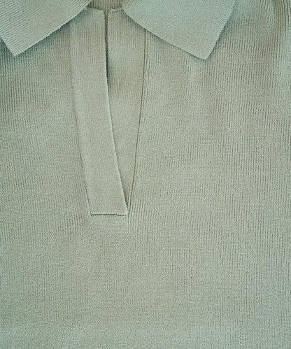 開領Polo領 長袖 針織套頭衫