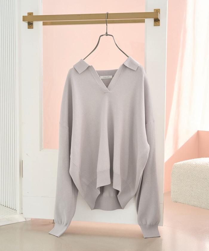 開領Polo領 長袖 針織套頭衫