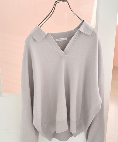 開領Polo領 長袖 針織套頭衫