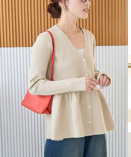 荷葉下襬V領紐釦針織開衫