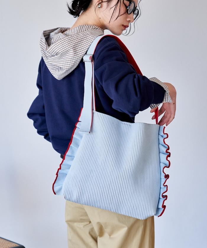 配色 單肩 荷葉邊 針織 單肩包