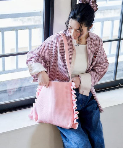 配色 單肩 荷葉邊 針織 單肩包