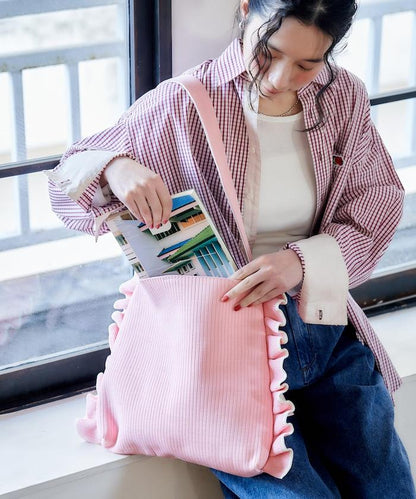 配色 單肩 荷葉邊 針織 單肩包