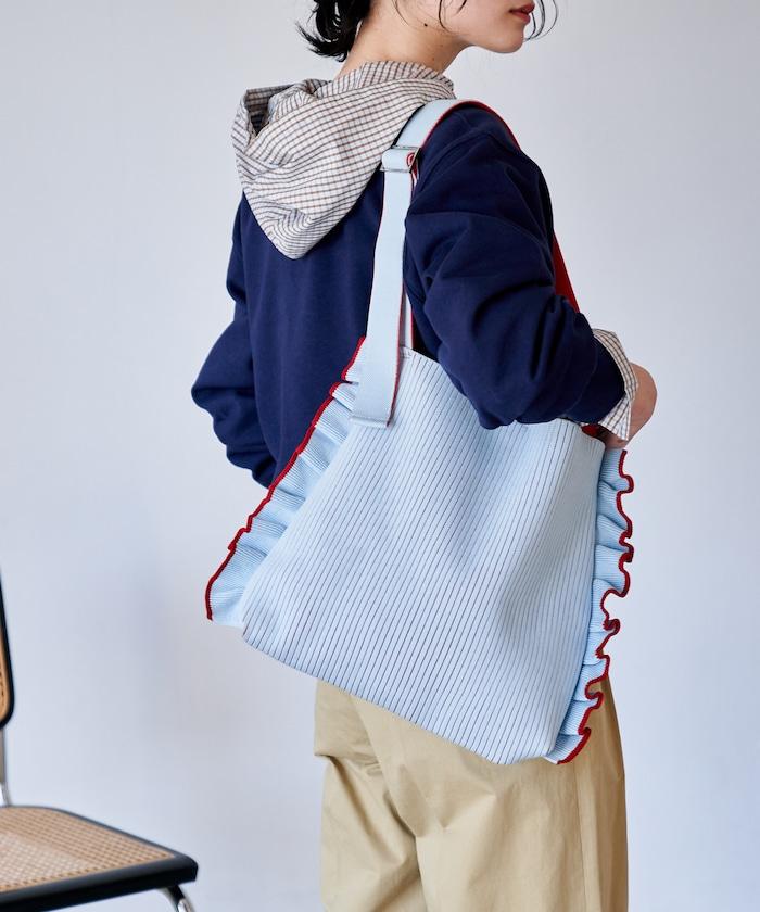 配色 單肩 荷葉邊 針織 單肩包
