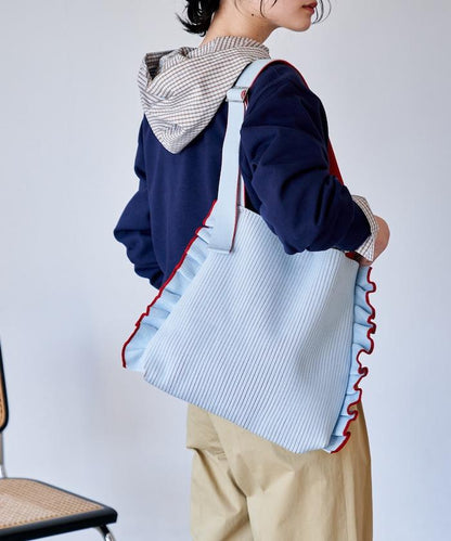 配色 單肩 荷葉邊 針織 單肩包