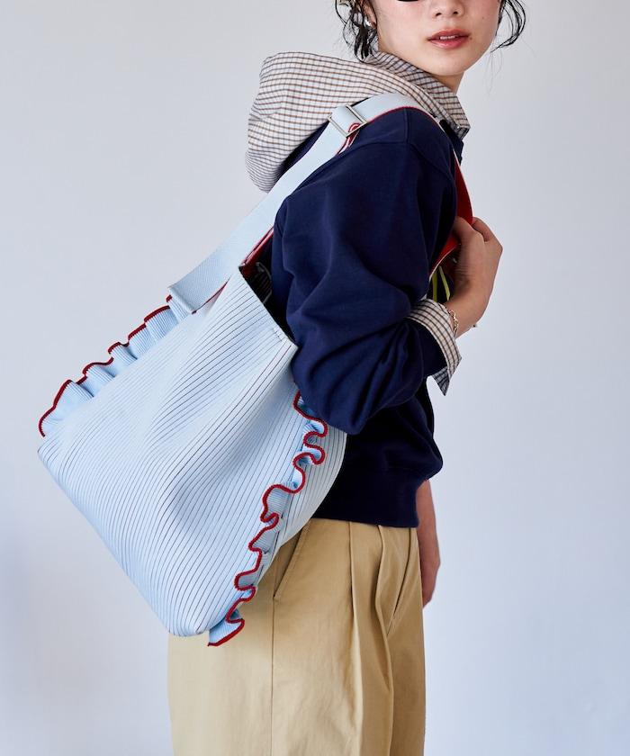 配色 單肩 荷葉邊 針織 單肩包