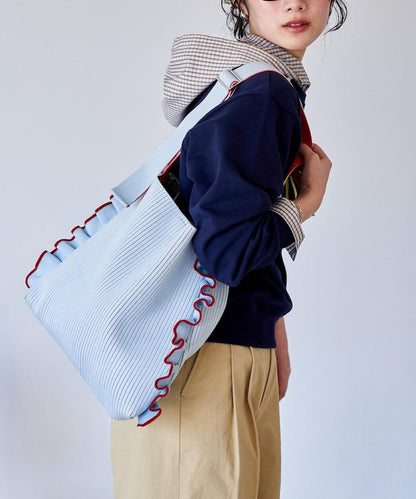 配色 單肩 荷葉邊 針織 單肩包
