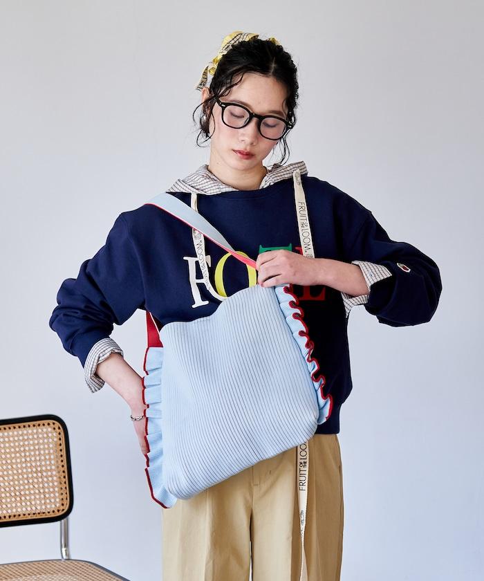 配色 單肩 荷葉邊 針織 單肩包