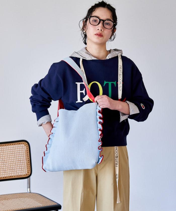 配色 單肩 荷葉邊 針織 單肩包