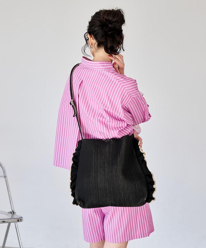 配色 單肩 荷葉邊 針織 單肩包