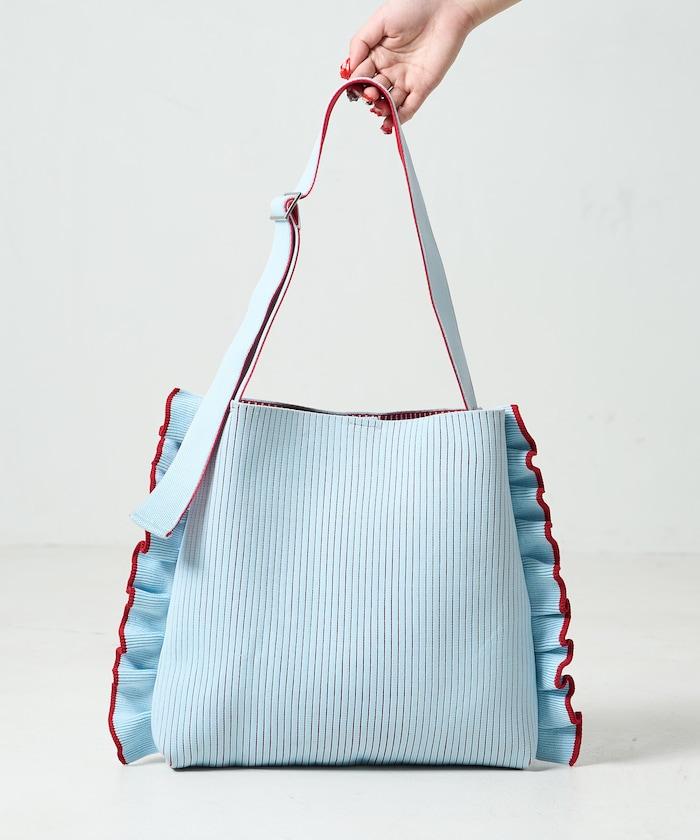 配色 單肩 荷葉邊 針織 單肩包