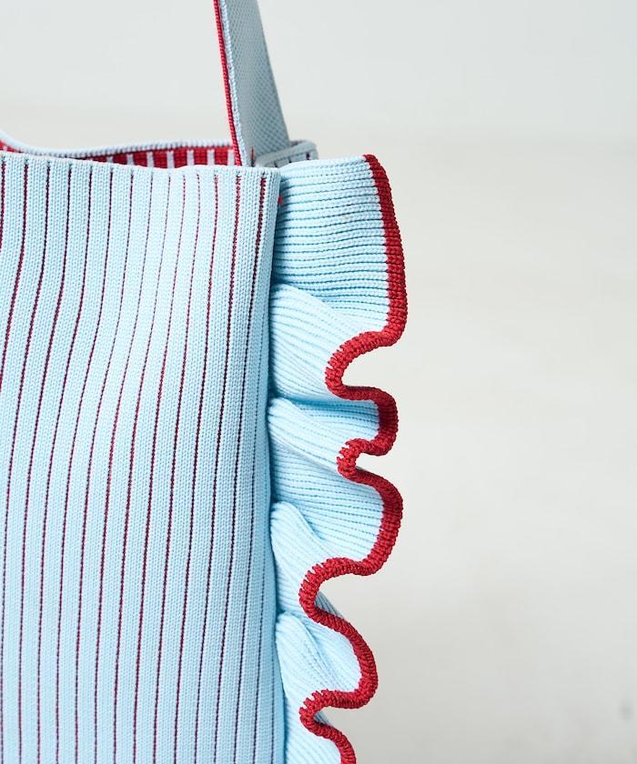 配色 單肩 荷葉邊 針織 單肩包