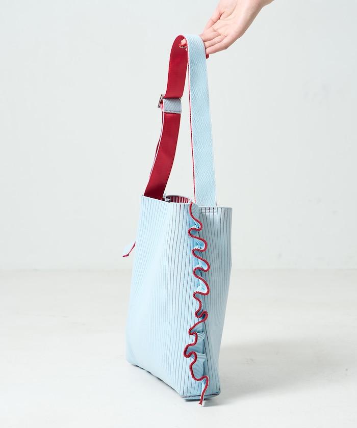 配色 單肩 荷葉邊 針織 單肩包