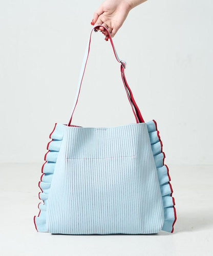 配色 單肩 荷葉邊 針織 單肩包