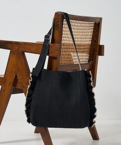 配色 單肩 荷葉邊 針織 單肩包