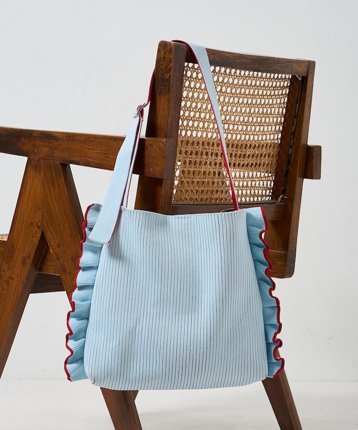 配色 單肩 荷葉邊 針織 單肩包