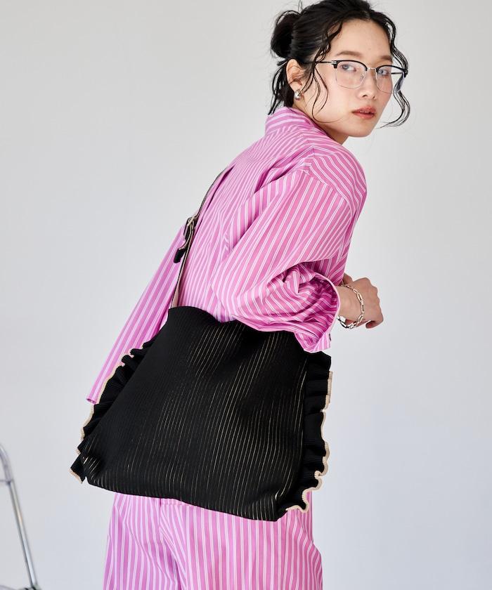 配色 單肩 荷葉邊 針織 單肩包