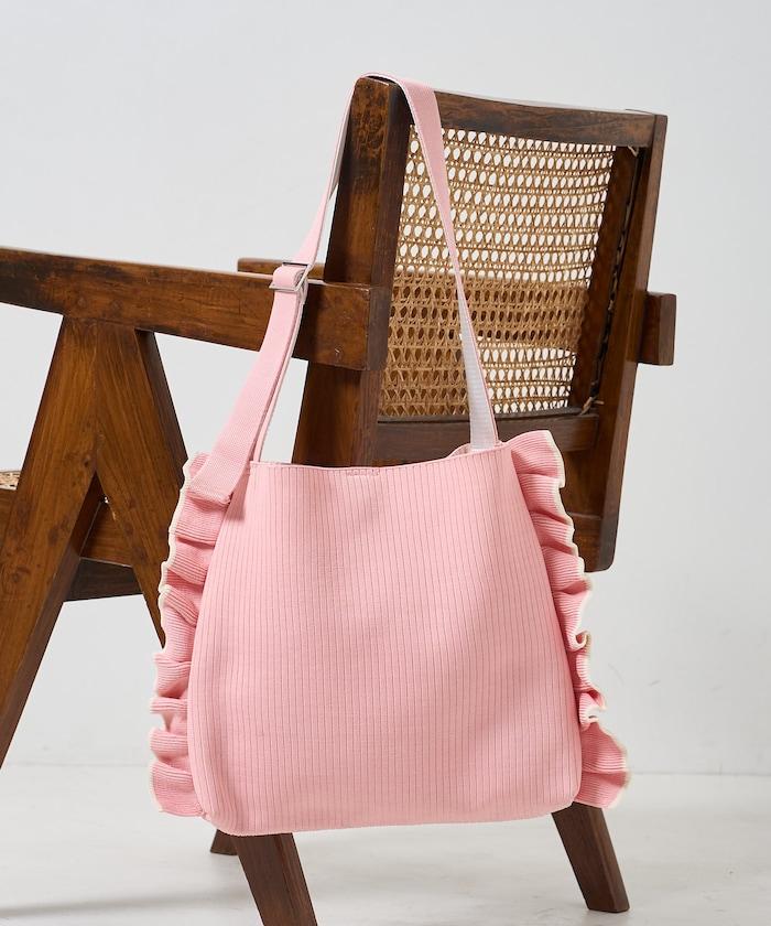 配色 單肩 荷葉邊 針織 單肩包