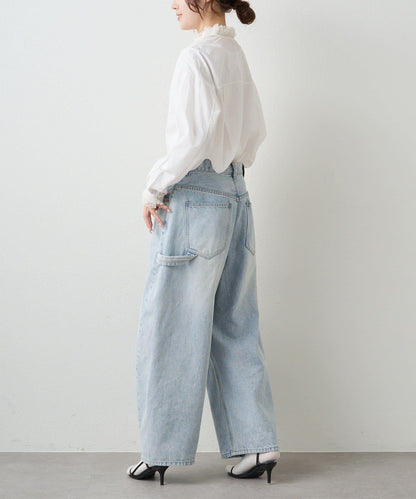 領口袖部褶皺蕾絲襯衫