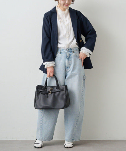 領口袖部褶皺蕾絲襯衫