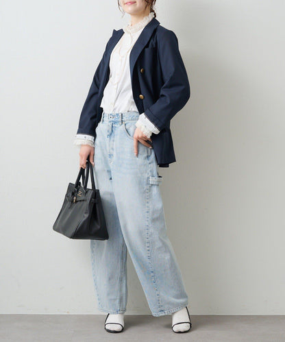 領口袖部褶皺蕾絲襯衫