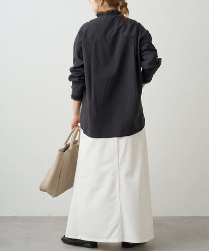 領口袖部褶皺蕾絲襯衫