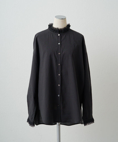 領口袖部褶皺蕾絲襯衫