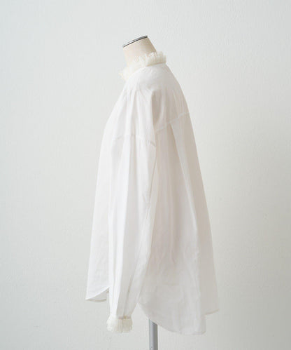 領口袖部褶皺蕾絲襯衫