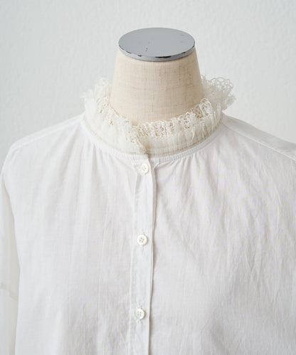 領口袖部褶皺蕾絲襯衫