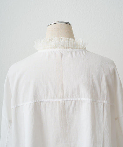 領口袖部褶皺蕾絲襯衫