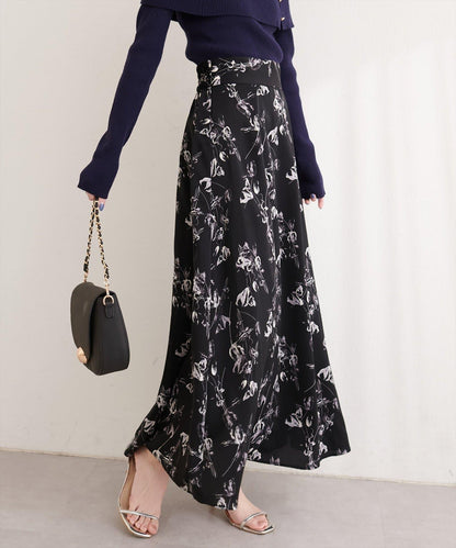 藝術花卉圖案 高腰 傘擺 半身裙