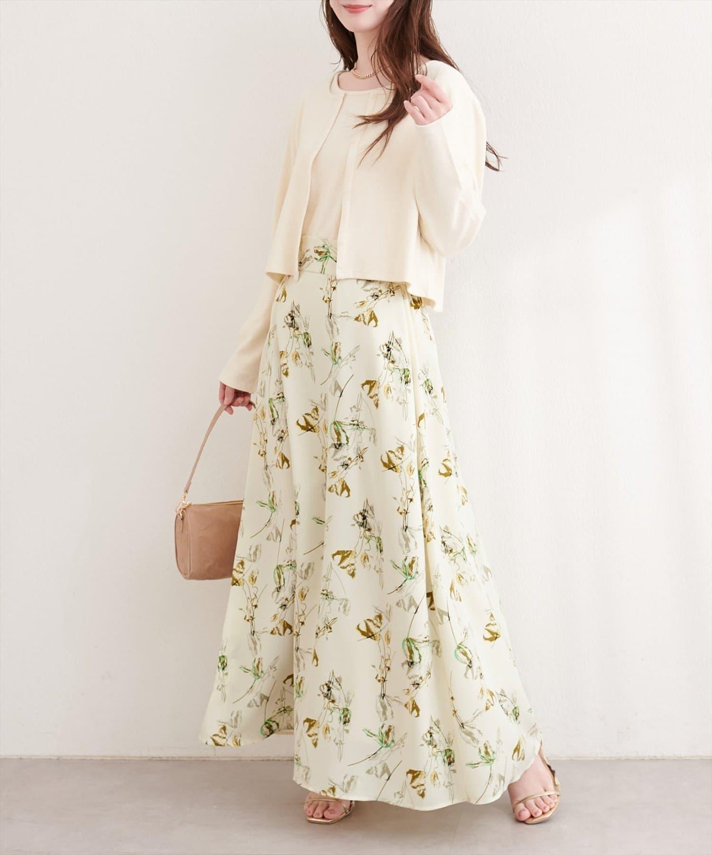 藝術花卉圖案 高腰 傘擺 半身裙