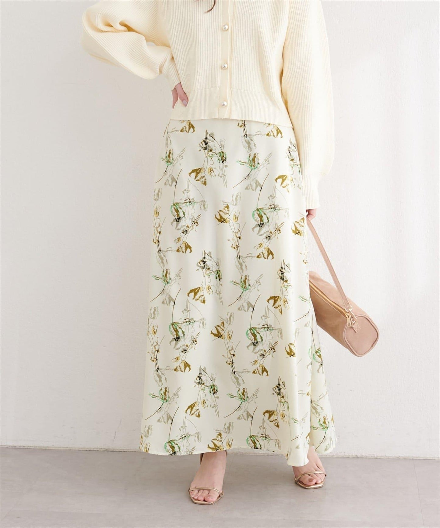 藝術花卉圖案 高腰 傘擺 半身裙