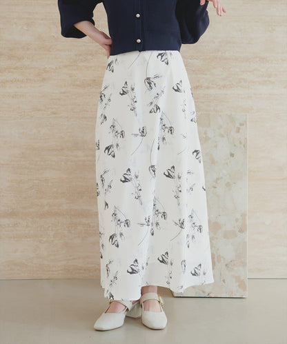 藝術花卉圖案 高腰 傘擺 半身裙