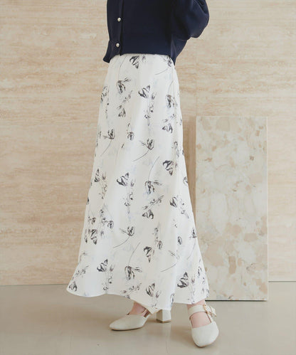 藝術花卉圖案 高腰 傘擺 半身裙
