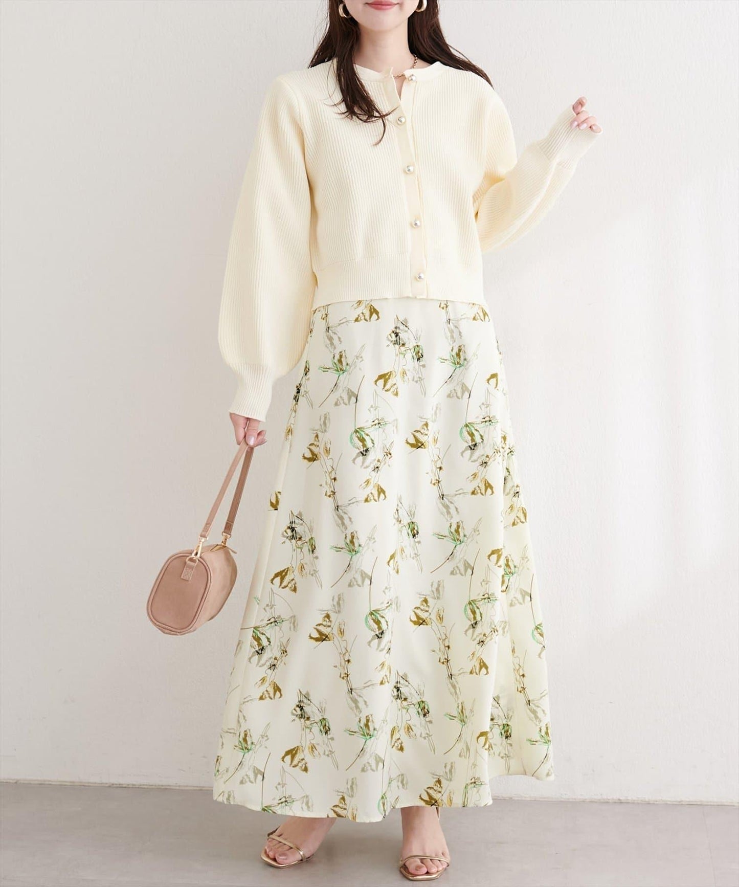 藝術花卉圖案 高腰 傘擺 半身裙